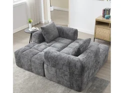 Sofá de canto em L de 3 lugares com 3 almofadas e bolso lateral - Chenille cinzento