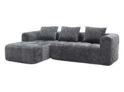 Sofá de canto em L de 3 lugares com 3 almofadas e bolso lateral - Chenille cinzento