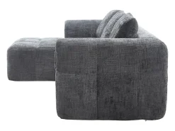 Sofá de canto em L de 3 lugares com 3 almofadas e bolso lateral - Chenille cinzento