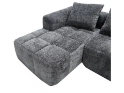 Sofá de canto em L de 3 lugares com 3 almofadas e bolso lateral - Chenille cinzento