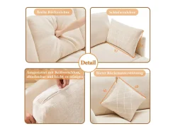 Sofá de canto em L de 4 lugares - 216 x 161 x 81 cm - com apoio para os pés - chenille - bege