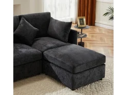 Sofá de canto em L de 4 lugares - 216 x 161 x 81 cm - com apoio para os pés - chenille - cinza