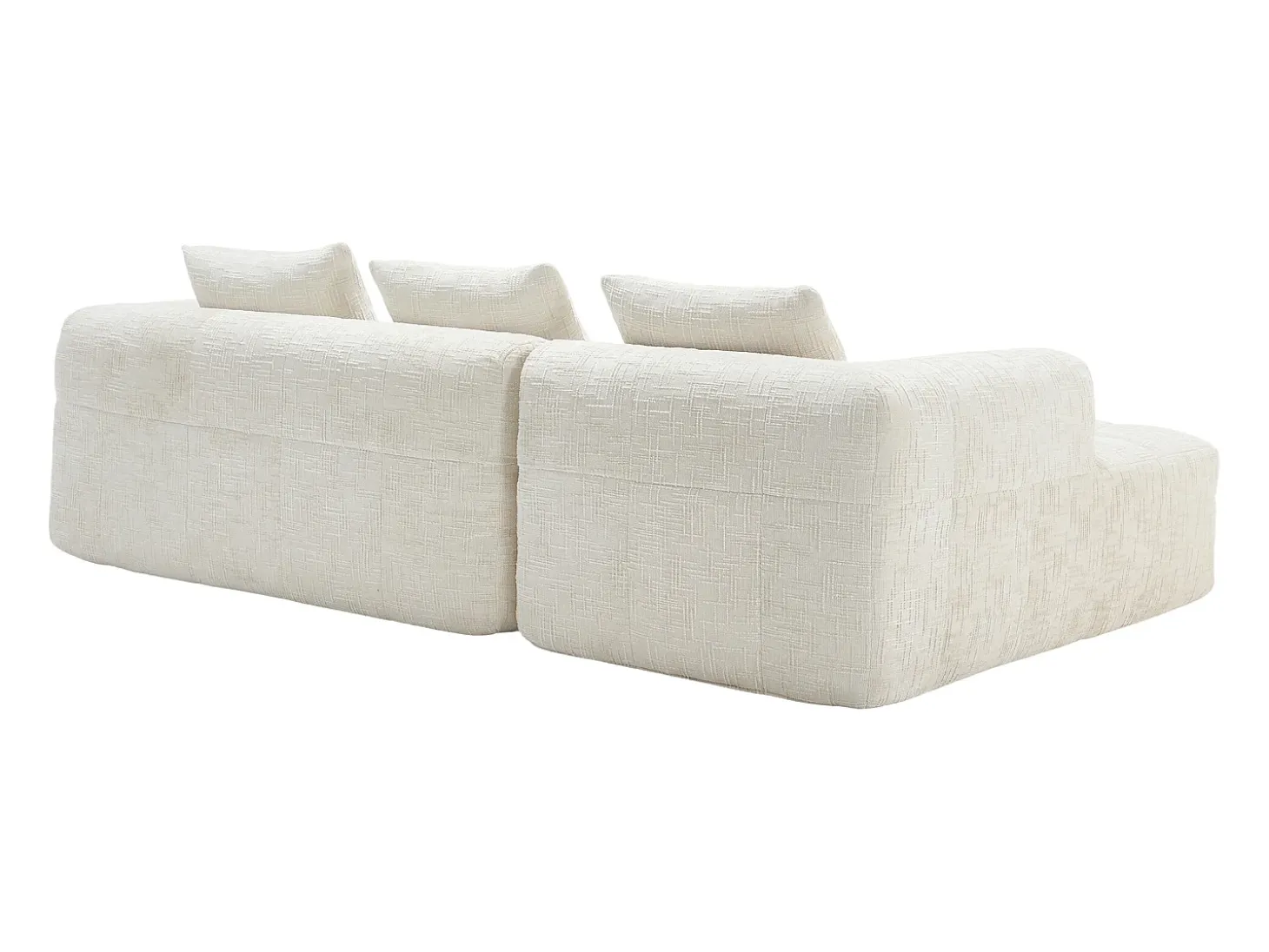 Sofá de canto em L de 3 lugares com 3 almofadas e bolso lateral - Chenille bege