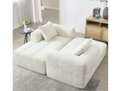 Sofá de canto em L de 3 lugares com 3 almofadas e bolso lateral - Chenille bege