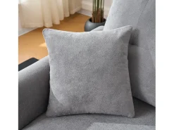 Sofá de canto em L de 3 lugares - Sofá-cama com arrumação e almofada - Tecido chenille cinzento
