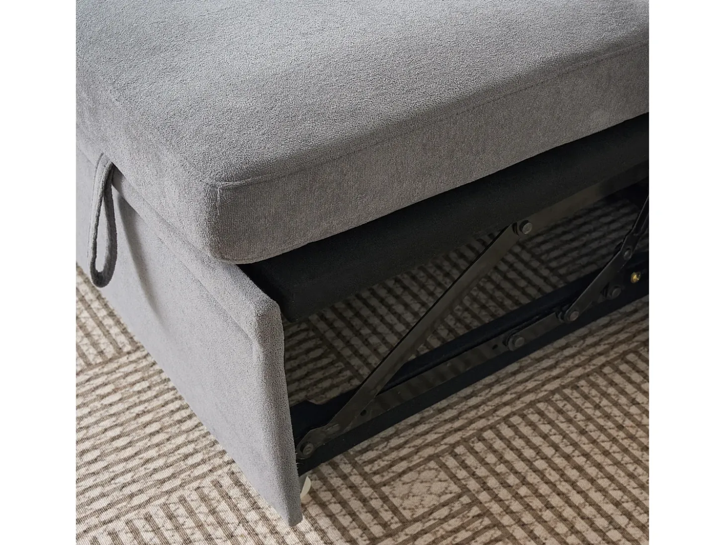 Sofá de canto em L de 3 lugares - Sofá-cama com arrumação e almofada - Tecido chenille cinzento