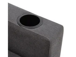 Sofá de canto em L de 3 lugares com 2 almofadas, suporte para copos e arrumação, tecido de algodão e linho cinza escuro