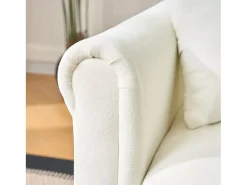 Sofá de canto em L de 3 lugares - Sofá-cama com arrumação e almofada - Tecido chenille bege