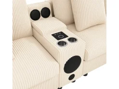 Sofá de canto em U ou L - con alto-falante Bluetooth - con espacio de armazenamento - carregador sem fio + porta USB - con porta-copos - con almofadas - bege