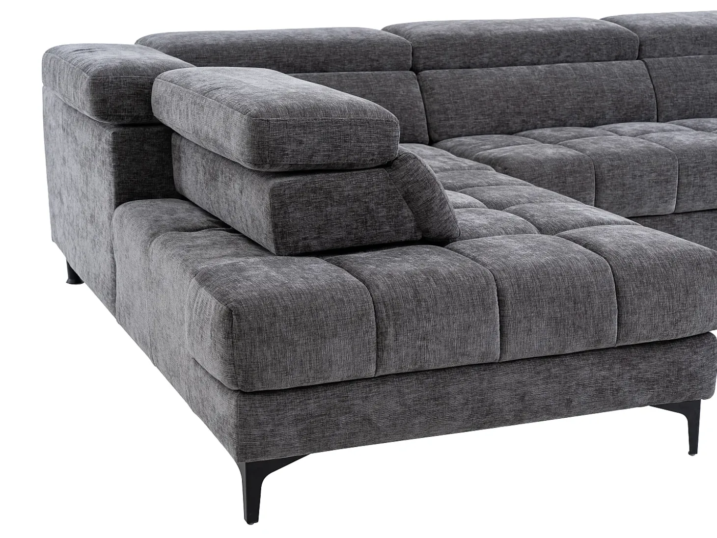 Sofá de canto esquerdo articulado elétrico assento deslizante tecido antracite MONISO