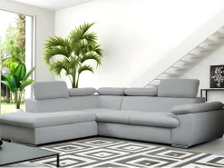 Sofá de canto esquerdo modular em tecido cinza claro FABIEN