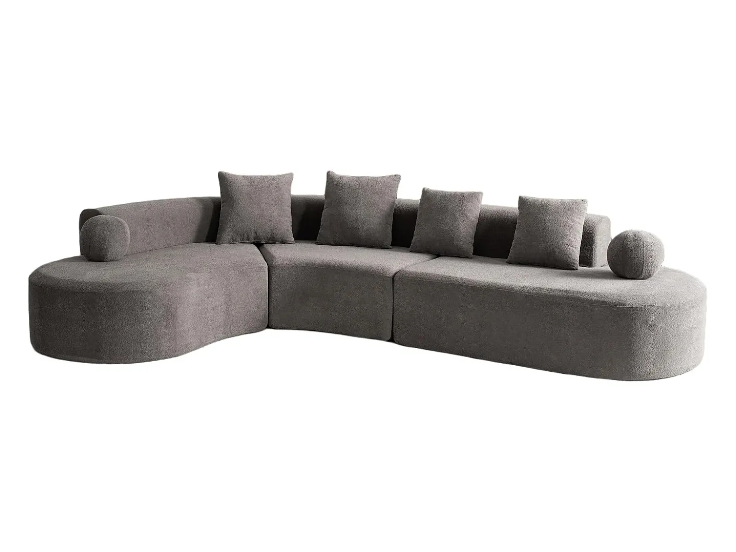 Sofá de canto esquerdo modular em Chenille - 5 Lugares - 4 travesseiros - Cinzento - 327x215x65cm