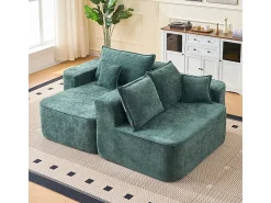 Sofá de canto esquerdo modular - Chenille Verde - 3 almofadas e 2 travesseiros - 262x144x65cm