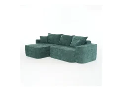 Sofá de canto esquerdo modular - Chenille Verde - 3 almofadas e 2 travesseiros - 262x144x65cm