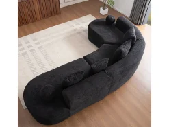 Sofá de canto esquerdo modular em Chenille - 5 Lugares - 4 travesseiros - Preto - 327x215x65cm