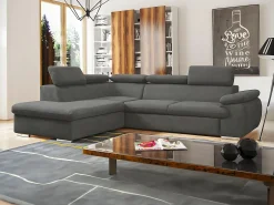 Sofá de canto esquerdo modular em tecido cinzento escuro FABIEN