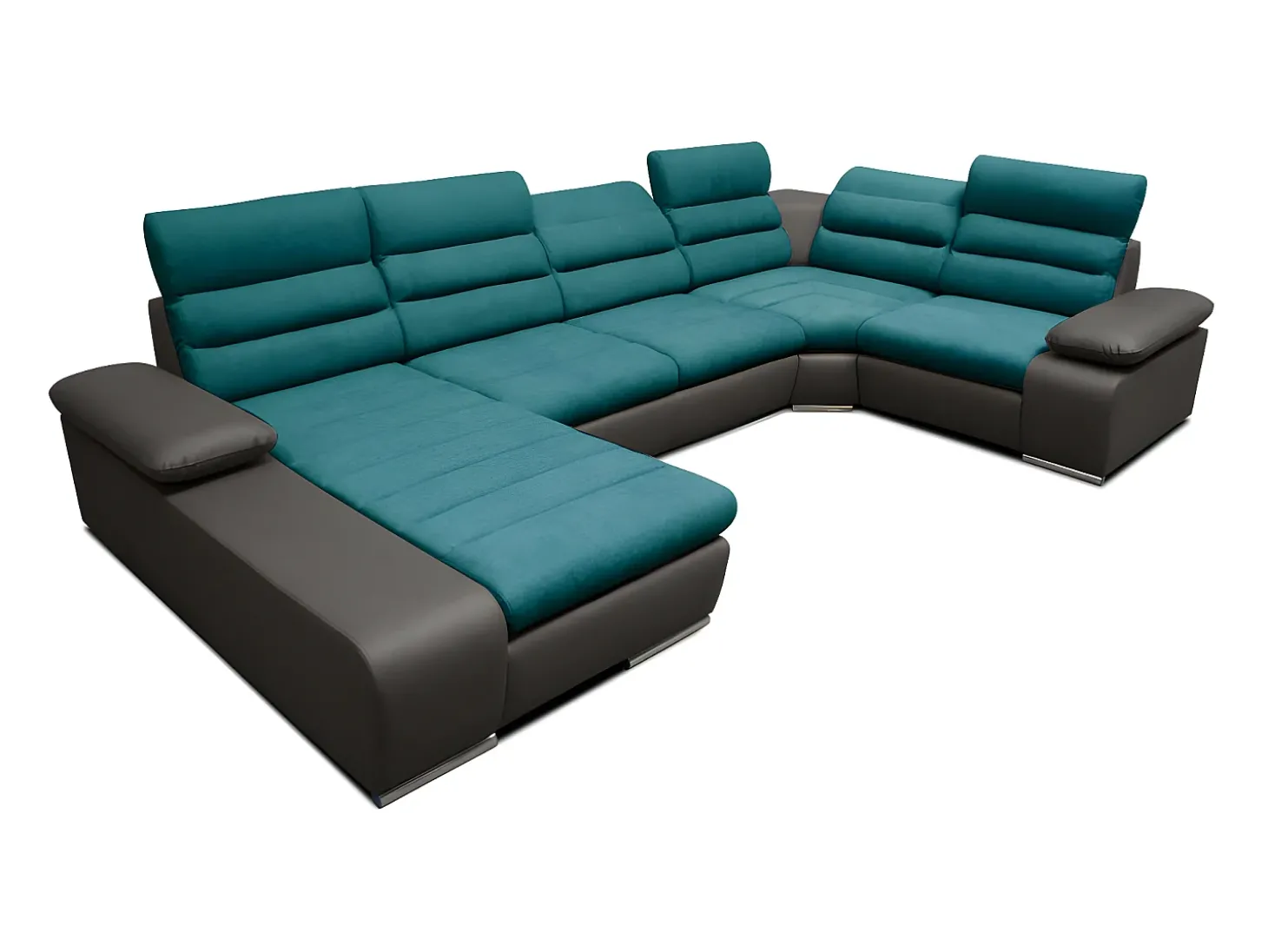 Sofá de canto esquerdo modular azule cinzento BOILEAU