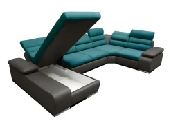 Sofá de canto esquerdo modular azule cinzento BOILEAU