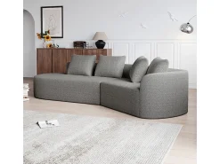 Sofá de Canto Esquerdo Moderno Superdimensionado 4 Lugares, com 4 Almofadas, Chaise Longue Curva, Tecido Chenille, Cinza Claro