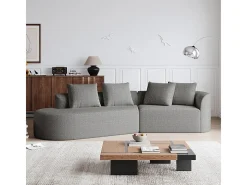 Sofá de Canto Esquerdo Moderno Superdimensionado 4 Lugares, com 4 Almofadas, Chaise Longue Curva, Tecido Chenille, Cinza Claro