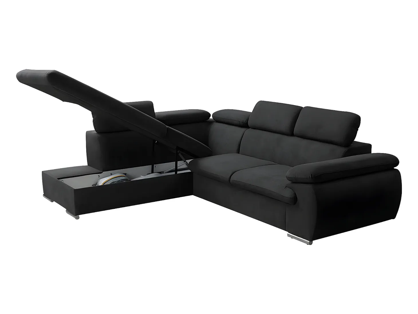 Sofá de canto esquerdo modular em tecido preto FABIEN