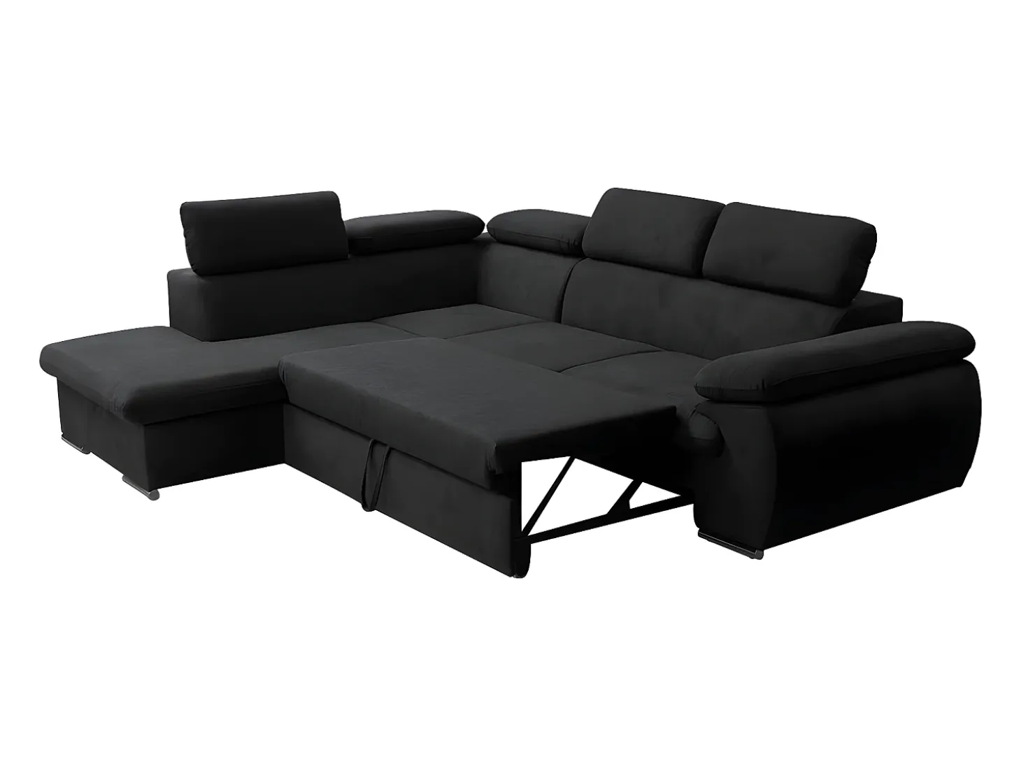 Sofá de canto esquerdo modular em tecido preto FABIEN