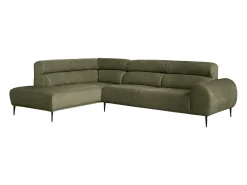 Sofá de canto esquerdo tecido chenille cor verde caqui 5 lugares MALIADA