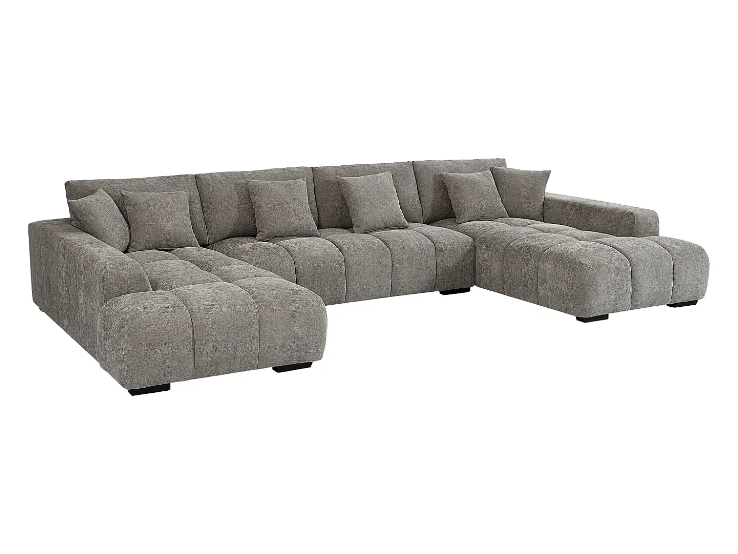 Sofá de canto grande tecido cinza efeito acolchoado estilo design BERENIA