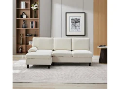 Sofá de canto moderno de 3 lugares - 194 x 118 x 81 cm - para sala de estar e quarto - tecido - bege