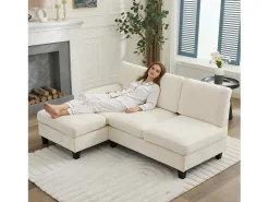 Sofá de canto moderno de 3 lugares - 194 x 118 x 81 cm - para sala de estar e quarto - tecido - bege