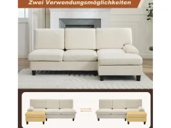 Sofá de canto moderno de 3 lugares - 194 x 118 x 81 cm - para sala de estar e quarto - tecido - bege