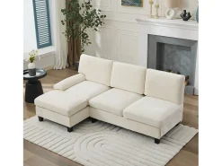 Sofá de canto moderno de 3 lugares - 194 x 118 x 81 cm - para sala de estar e quarto - tecido - bege