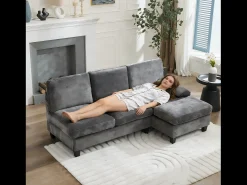 Sofá de canto moderno de 3 lugares - 194 x 118 x 81 cm - para sala de estar e quarto - tecido - cinza