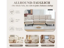 Sofá de canto moderno em formato de U com 4 lugares e 2 chaises longues - 250 x 130 x 88 cm - com estofamento e encosto - linho - bege