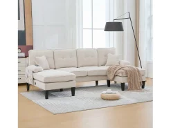 Sofá de canto moderno em formato de U com 4 lugares e 2 chaises longues - 250 x 130 x 88 cm - com estofamento e encosto - linho - bege