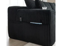 Sofá de Canto Modular 3 Lugares, de Veludo Cotelê, com Porta-copos, Almofadas e Bolsos Laterais, Chaise Longue 118cm, Preto