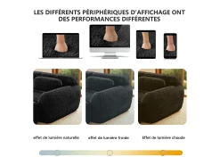 Sofá de Canto Modular 2 lugares em tecido peluche, com puff e 2 almofadas, 204x179x73cm, Preto