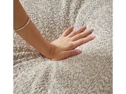 Sofá de Canto Modular 3 Lugares, com Chaise Longue Curva Reversível, 3 Almofadas e Almofadas Cervicais, Tecido Chenille, Bege