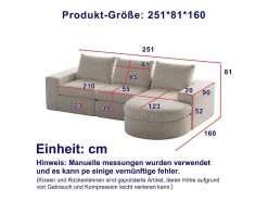 Sofá de Canto Modular 3 Lugares, com Chaise Longue Curva Reversível, 3 Almofadas e Almofadas Cervicais, Tecido Chenille, Bege