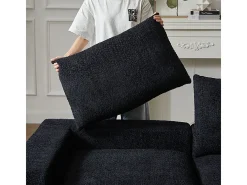 Sofá de Canto Modular 3 Lugares, com Chaise Longue Curva Reversível, 3 Almofadas e Almofadas Cervicais, Tecido Chenille, Preto