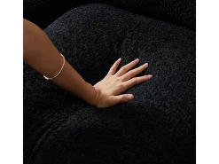 Sofá de Canto Modular 3 Lugares, com Chaise Longue Curva Reversível, 3 Almofadas e Almofadas Cervicais, Tecido Chenille, Preto