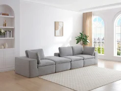 Sofá de canto modular com pufe em tecido cinza CORTOLINE