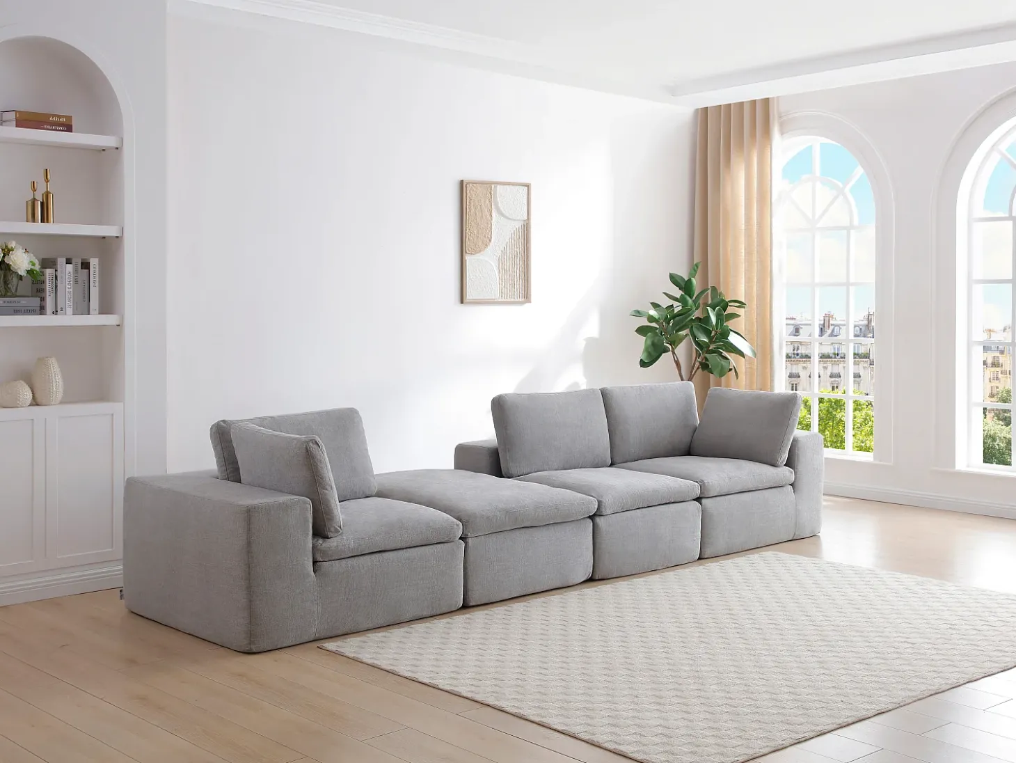 Sofá de canto modular com pufe em tecido cinza CORTOLINE