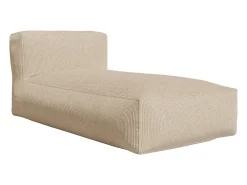 Sofá de canto modular com poltrona e pufe em veludo canelado bege NOUMARA