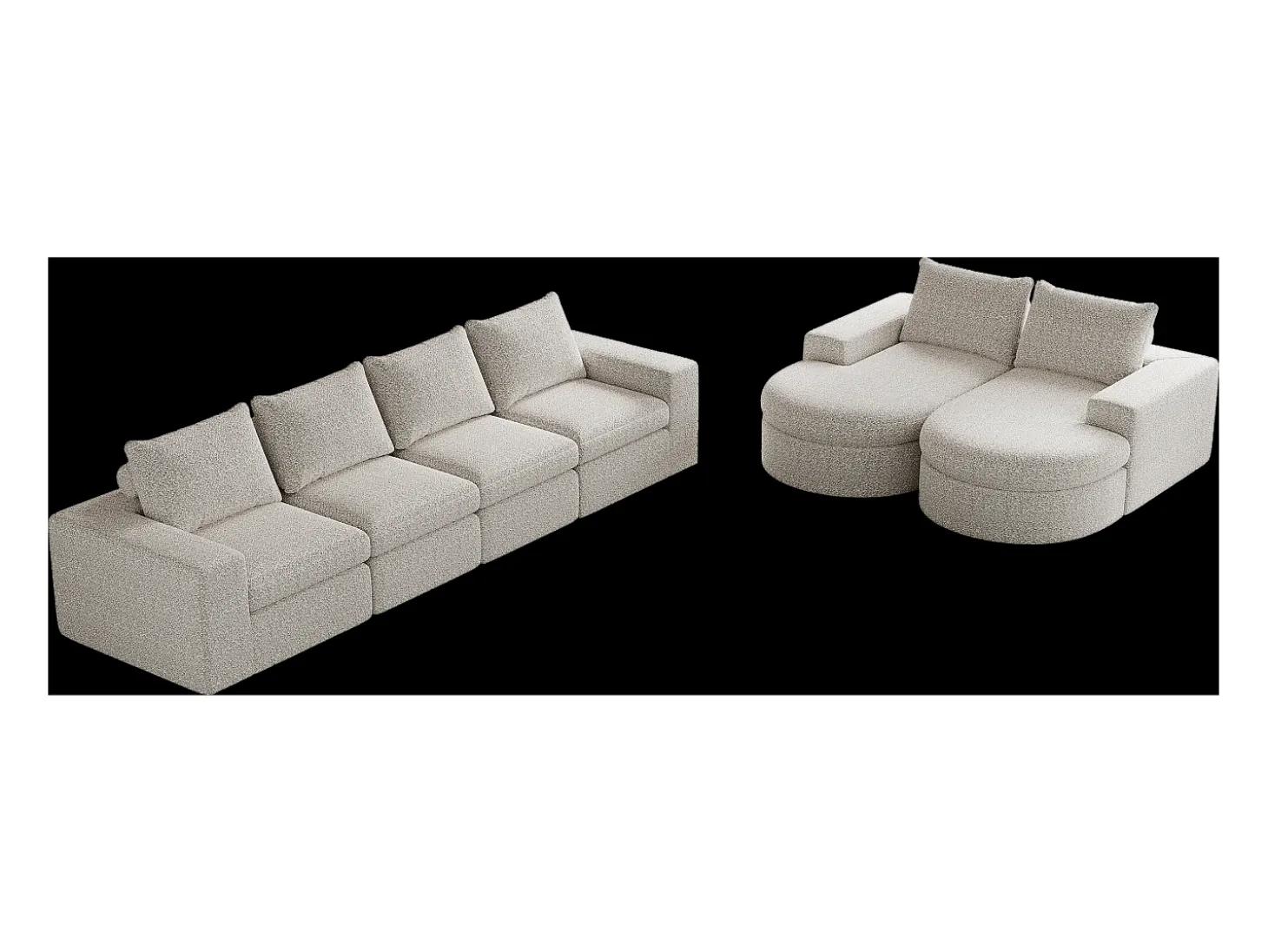 Sofá de canto modular de 6 lugares com chaise longue - Tecido chenille bege - Não necessita de montagem