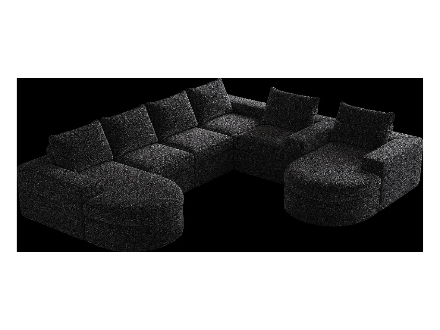 Sofá de canto modular de 6 lugares com chaise longue - Tecido chenille preto - Não necessita de montagem