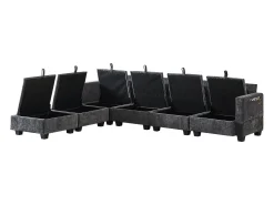 Sofá de canto modular de 6 lugares com 6 compartimentos de arrumação - Tecido chenille cinzento