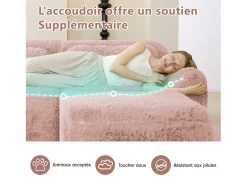 Sofá de Canto Modular em tecido peluche, com 3 puffs e 3 almofadas, 291x179x73cm, Rosa