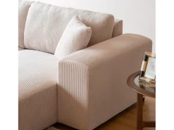 Sofá de canto modular em veludo cotelê bege 3 lugares - Confortável e elegante