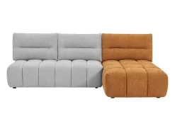 Sofá de canto modular encosto função avança-recua tecido cinza-claro e terracota APOLIU